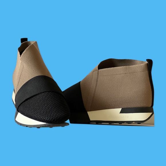 BALENCIAGA Elastic &Mesh High-Top Sneaker/Shoes~Black & Taupe~EU 36/US 6~$615. - Picture 7 of 8